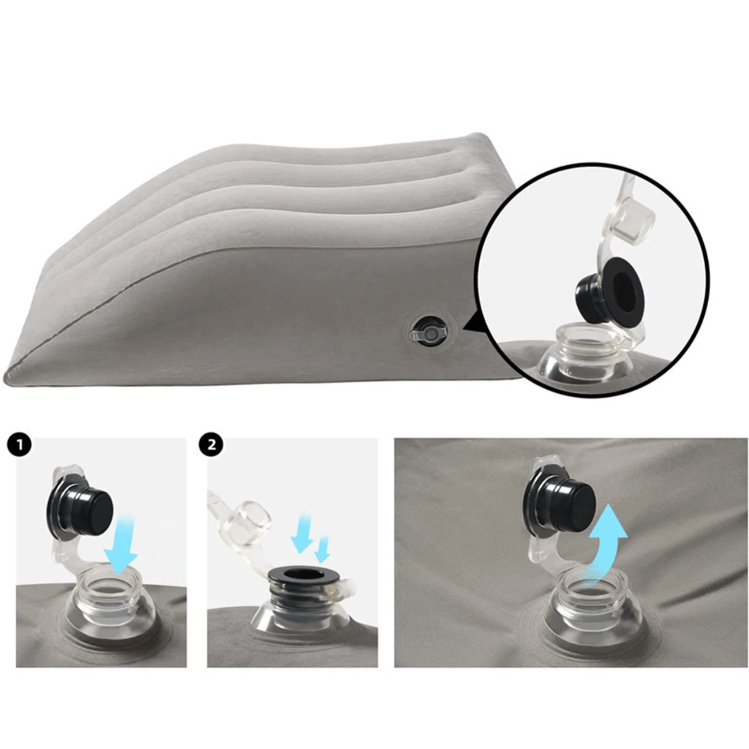 Apoio Inflável para Pés Aveludado – Conforto e Circulação em Viagens