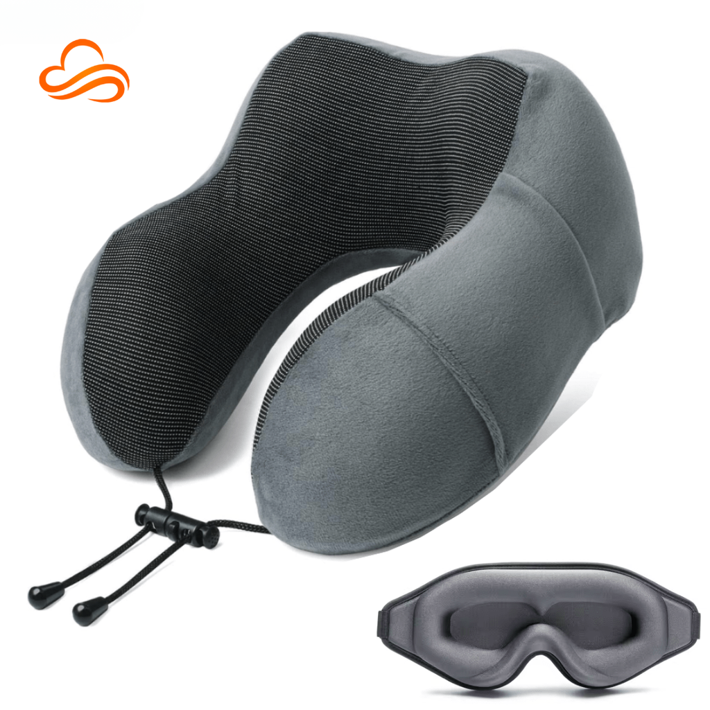 kit viagem conforto: travesseiro cervical ajustável e máscara blackout