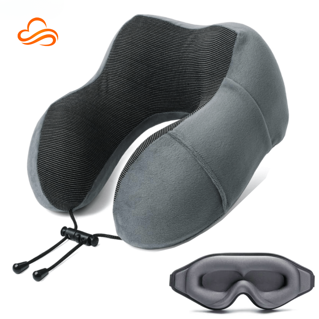 Kit Viagem Conforto: Travesseiro Cervical Ajustável e Máscara Blackout