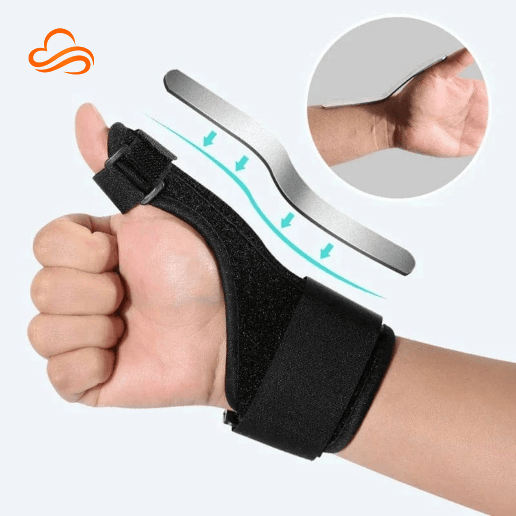 suporte ajustável para polegar em malha respirável e alumínio