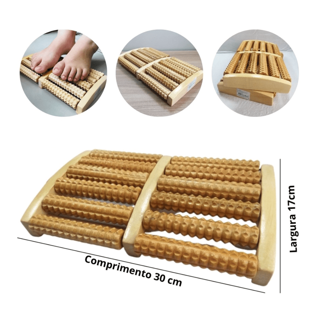 massageador de pés em madeira natural – alívio ergonômico e portátil