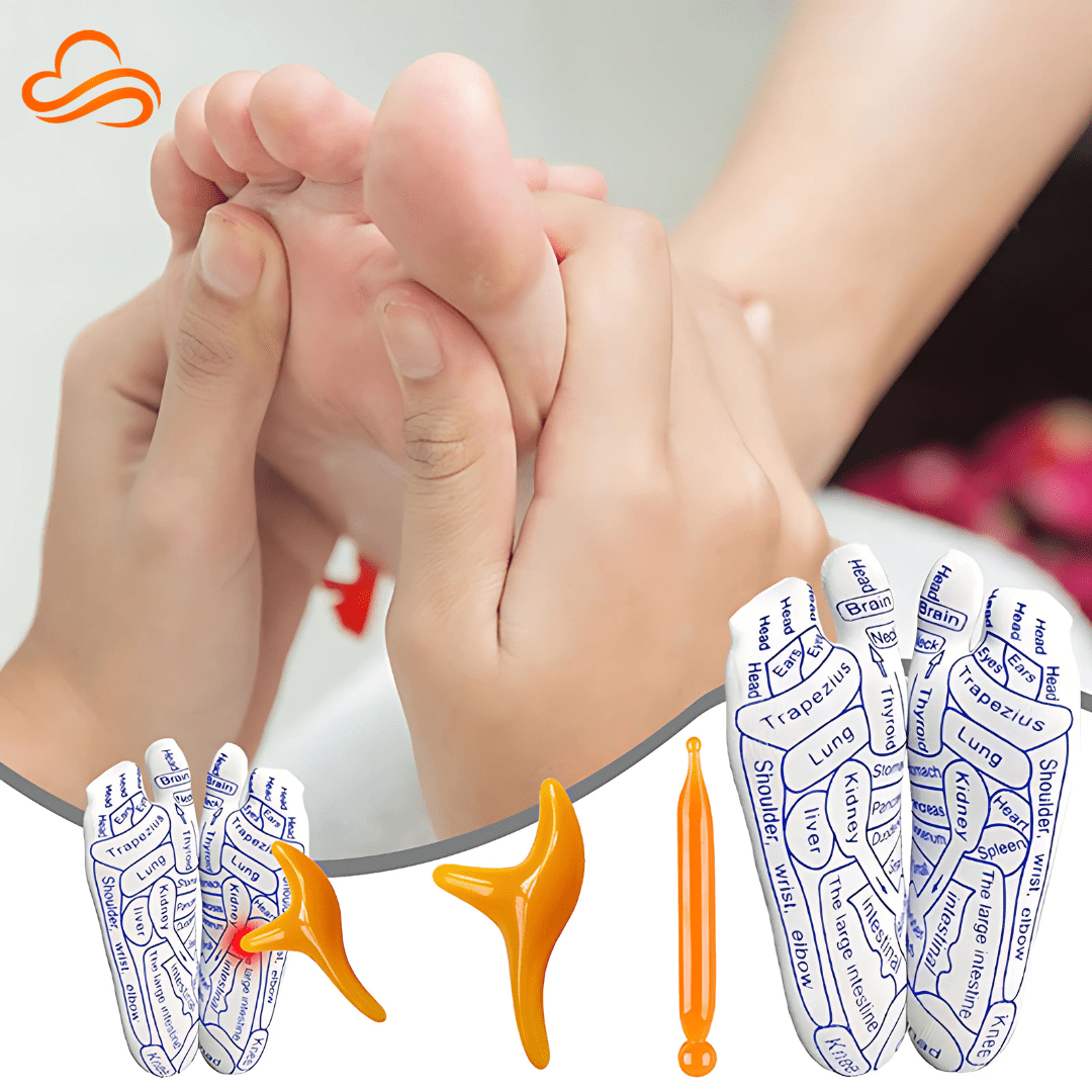 Kit Reflexologia Podal: Meias com Mapa e Massageador Terapêutico