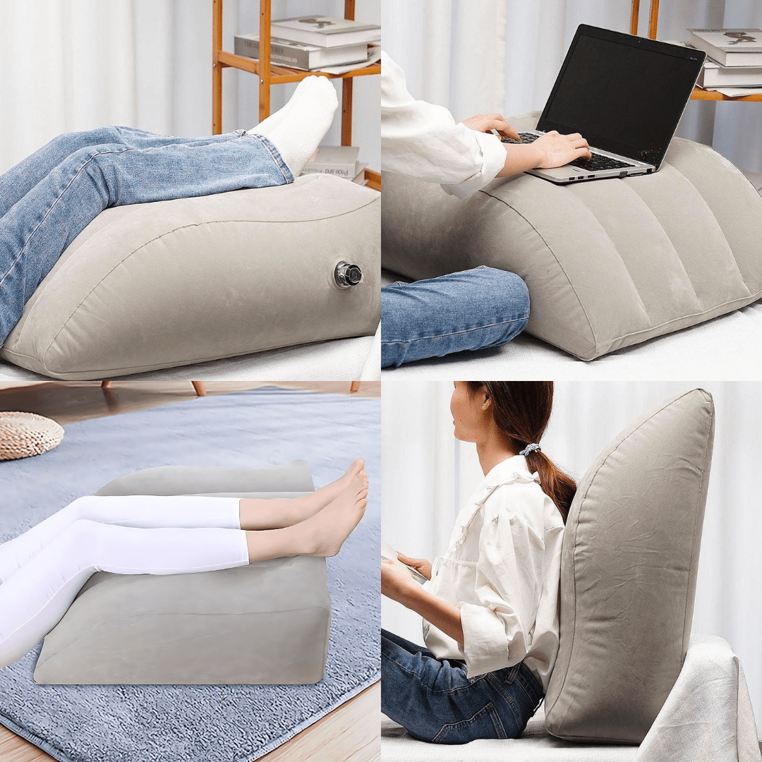 Apoio Inflável para Pés Aveludado – Conforto e Circulação em Viagens