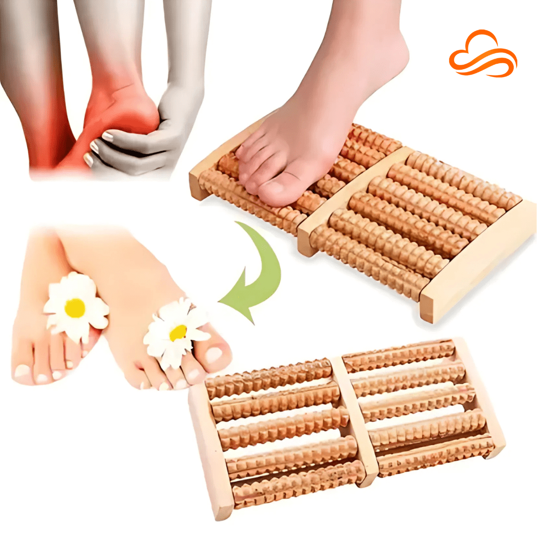 Massageador de Pés em Madeira Natural – Alívio Ergonômico e Portátil