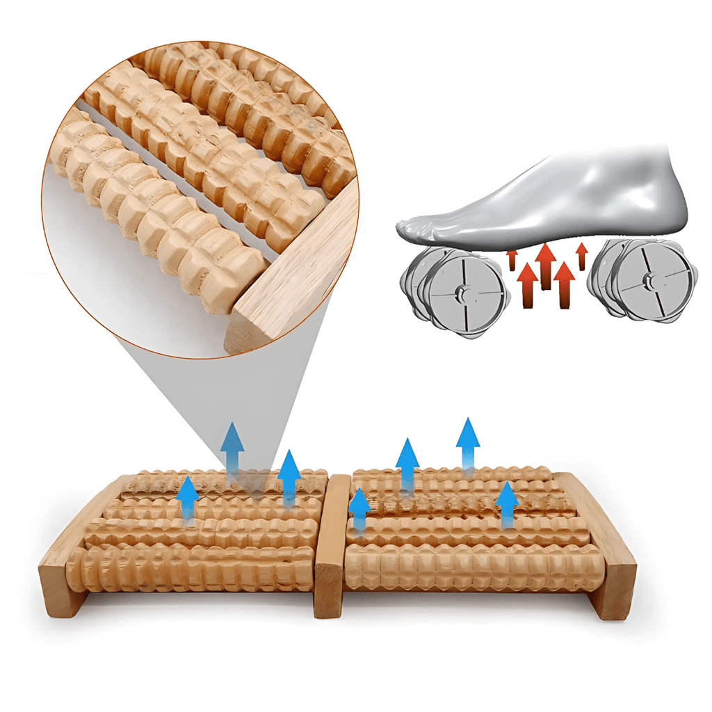 massageador de pés em madeira natural – alívio ergonômico e portátil