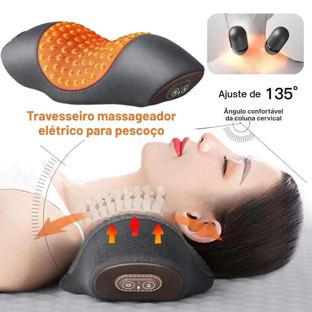 Travesseiro Massageador com Calor e Vibração para Alívio Cervical