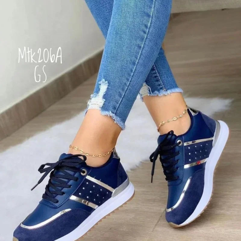 tênis ortopédico com detalhes dourados feminino confortável para caminhada