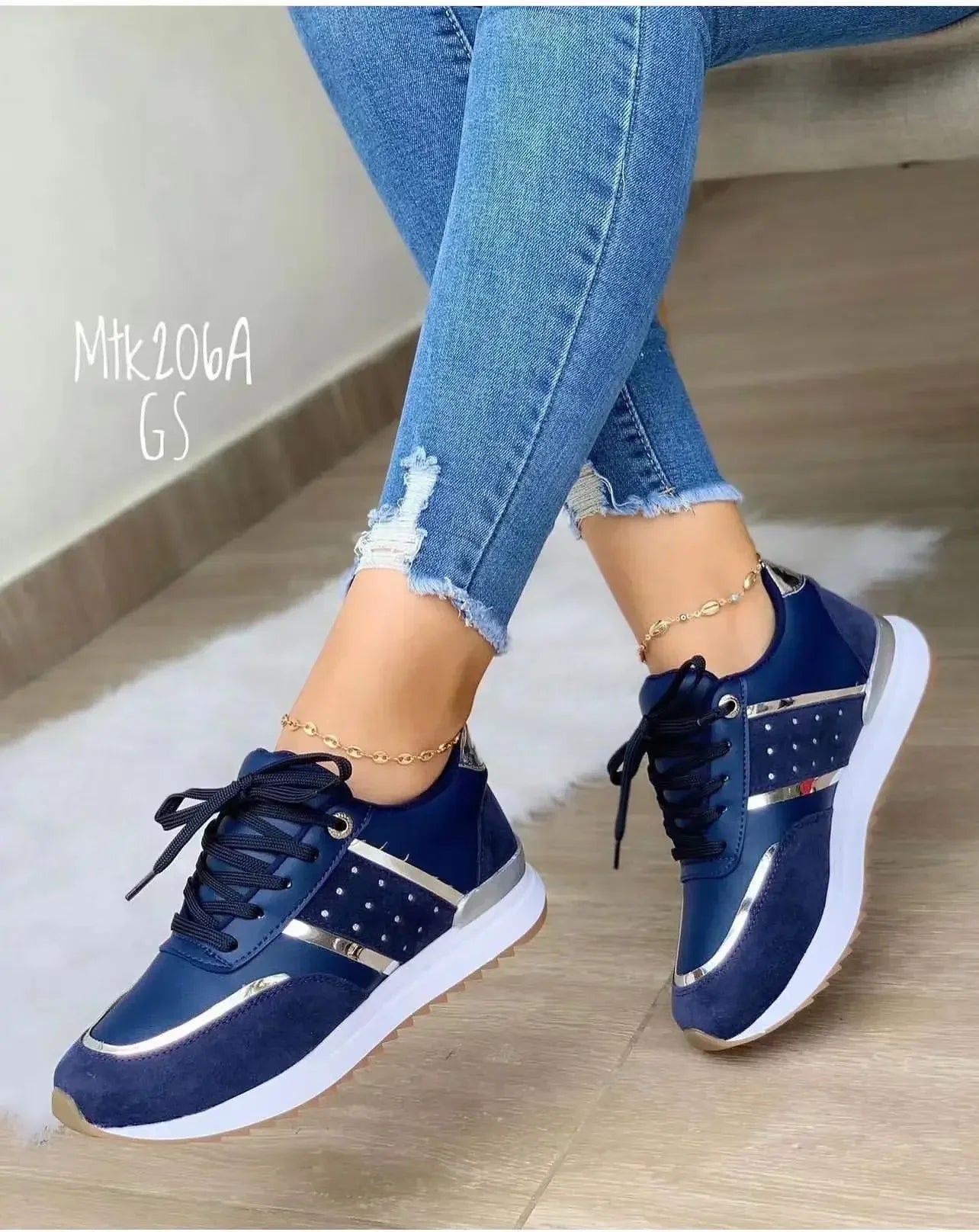 tênis ortopédico com detalhes dourados feminino confortável para caminhada