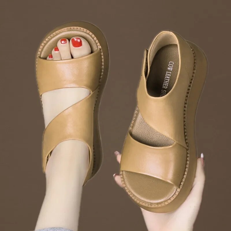 Summer New Wedge Heel Open Toe Casual Luxury Designer Shoes Sandals Women's Handmade Retro Women's Thick Heel Platform Sandals