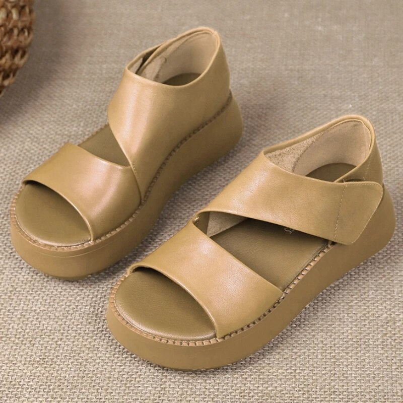 Summer New Wedge Heel Open Toe Casual Luxury Designer Shoes Sandals Women's Handmade Retro Women's Thick Heel Platform Sandals