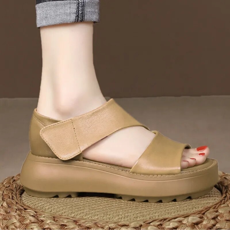 Summer New Wedge Heel Open Toe Casual Luxury Designer Shoes Sandals Women's Handmade Retro Women's Thick Heel Platform Sandals