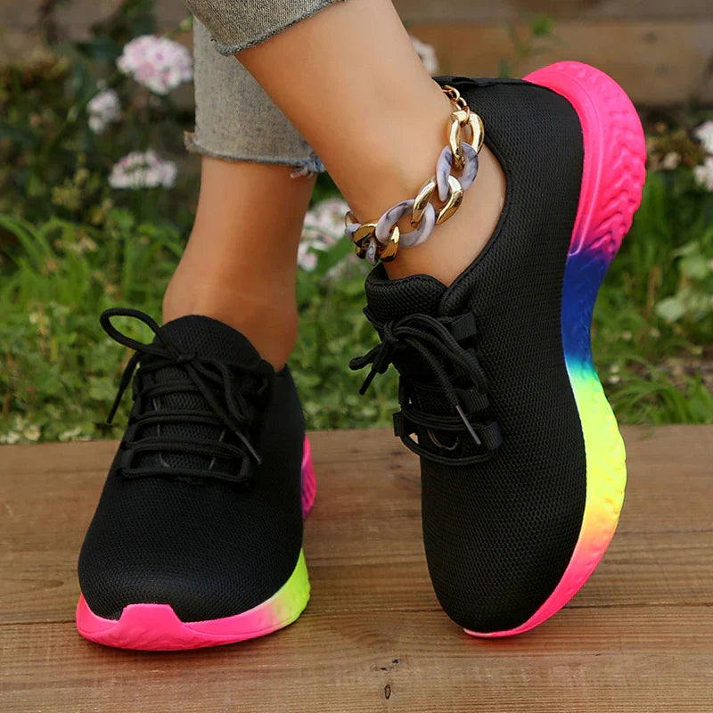 tênis ortopédico neon feminino confortável para caminhada