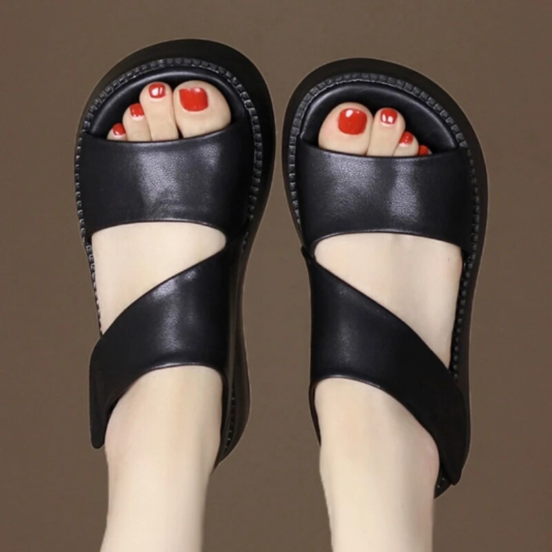 Summer New Wedge Heel Open Toe Casual Luxury Designer Shoes Sandals Women's Handmade Retro Women's Thick Heel Platform Sandals