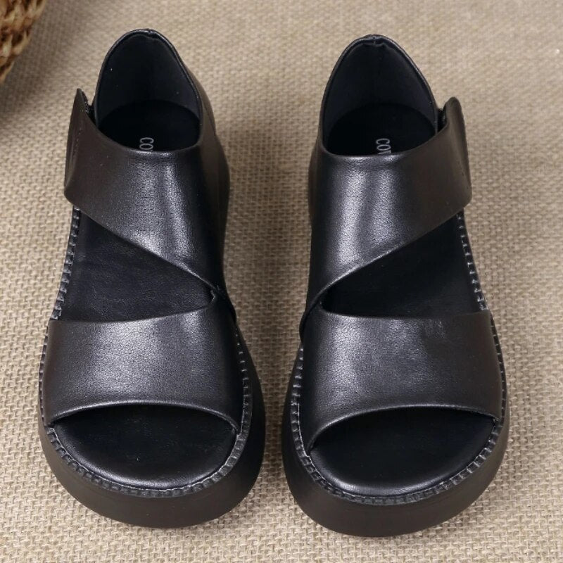 Summer New Wedge Heel Open Toe Casual Luxury Designer Shoes Sandals Women's Handmade Retro Women's Thick Heel Platform Sandals