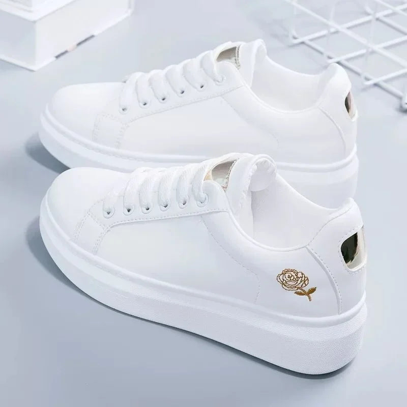 tênis ortopédico branco flower feminino confortável para caminhada