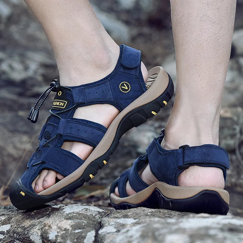 SANDÁLIA MASCULINA DE COURO ORTOPÉDICA ANTIDERRAPANTE
