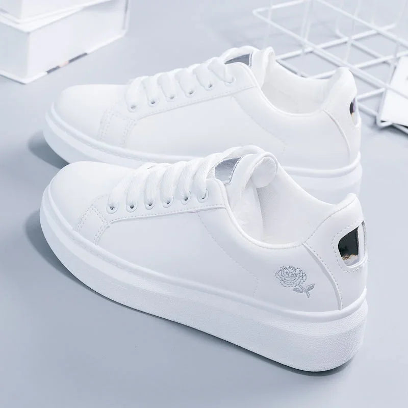 tênis ortopédico branco flower feminino confortável para caminhada