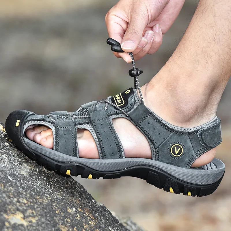 SANDÁLIA MASCULINA DE COURO ORTOPÉDICA ANTIDERRAPANTE