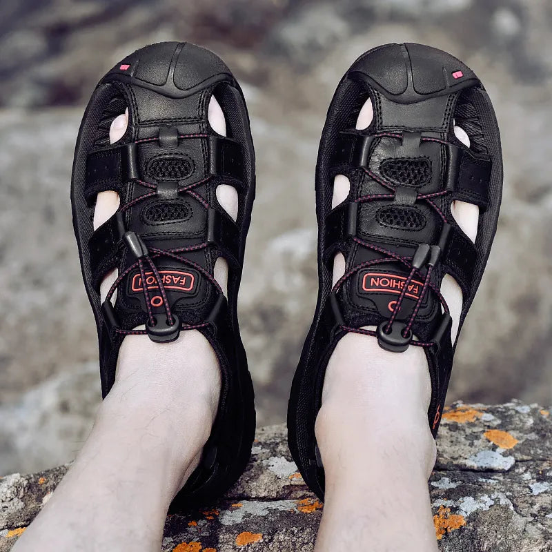 SANDÁLIA MASCULINA DE COURO ORTOPÉDICA ANTIDERRAPANTE