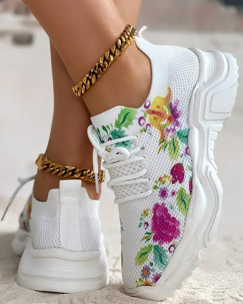 sneakers anatômico floral confortável