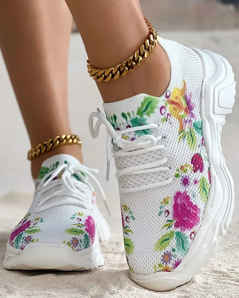 sneakers anatômico floral confortável