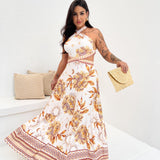 Vestido Longo Gabriela Jardim Dourado