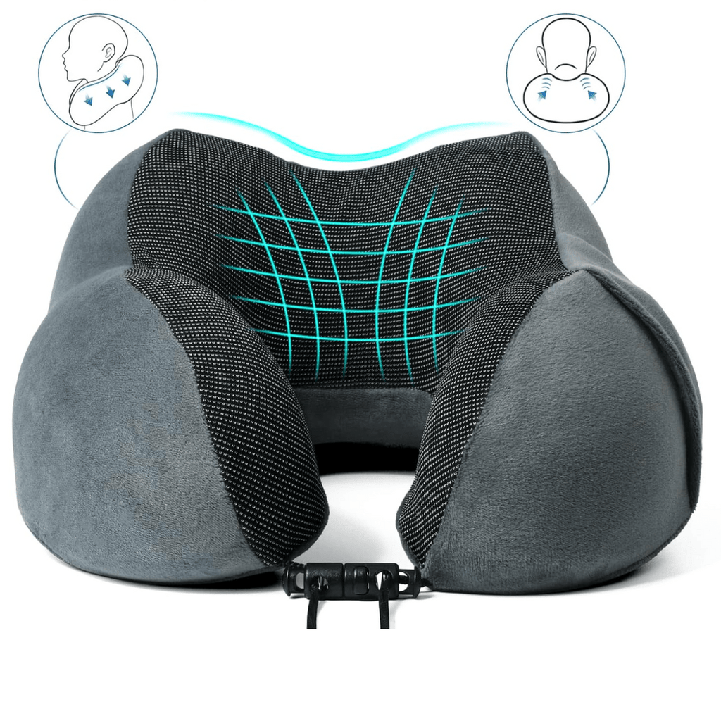 kit viagem conforto: travesseiro cervical ajustável e máscara blackout