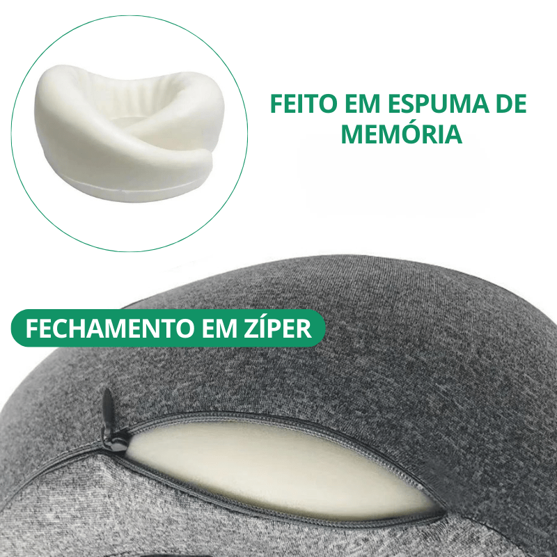 Almofada de Pescoço Ergonômica 360º em Espuma de Memória para Viagens